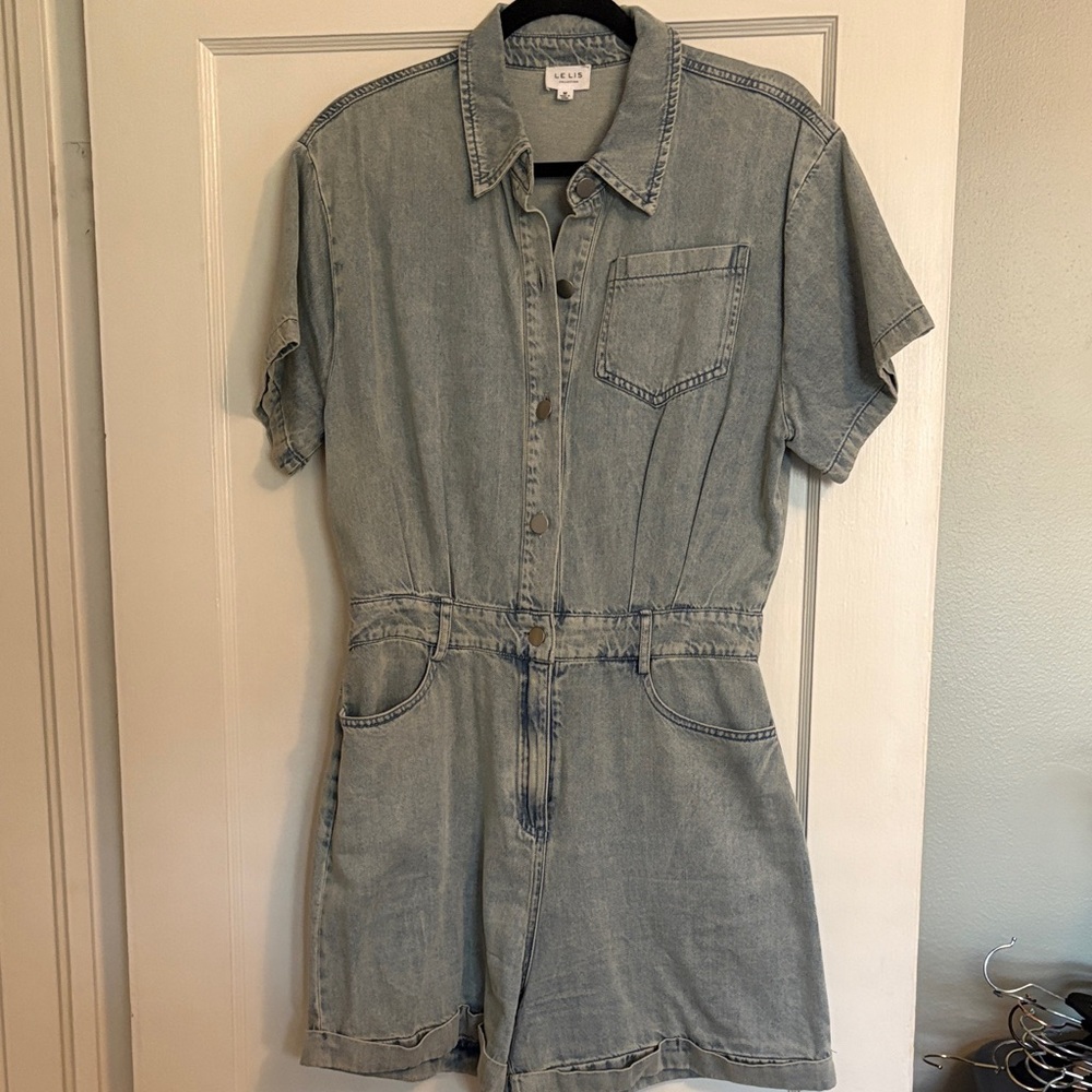 Le Lis Sky Blue Denim Romper